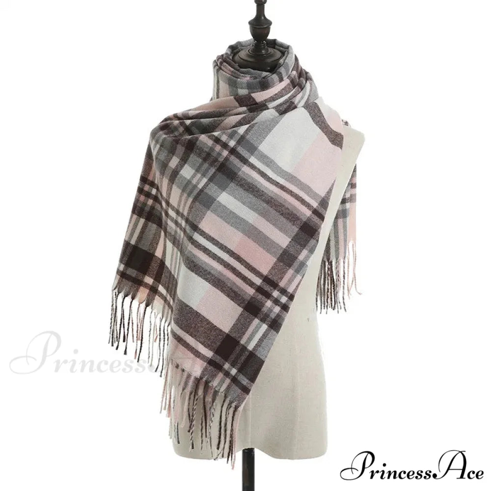 Vintage Plaid Cashmere Knit Tassel Scarf for Women