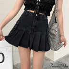 Vintage Pleated Black Y2K Gothic Patchwork A-line Skirt