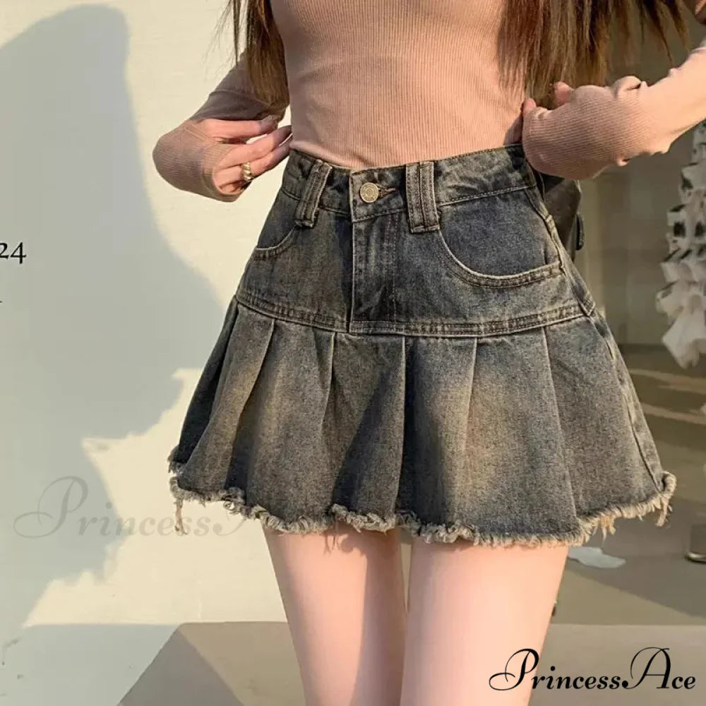 Vintage Pleated Retro Aesthetics Casual A-line Skirt