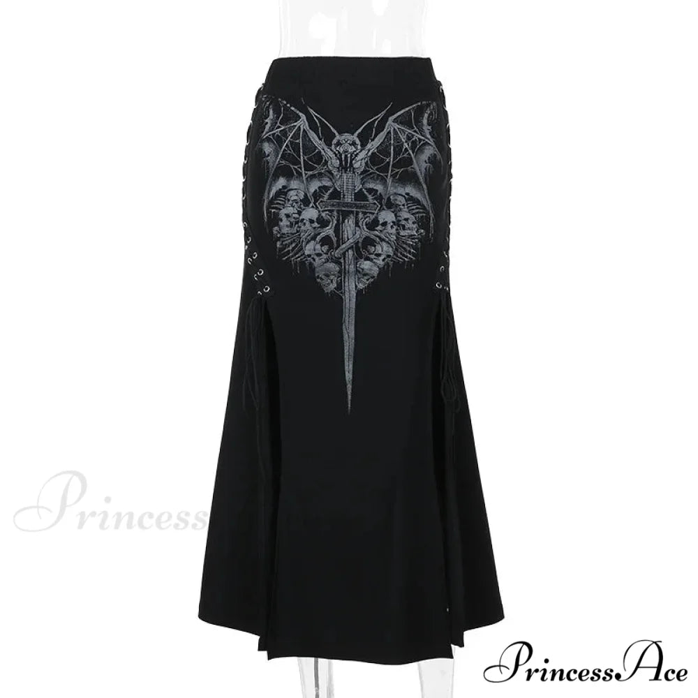 Vintage Print High Waist Mermaid Maxi Gothic Long Gothic Print Sexy High-slit Skirt