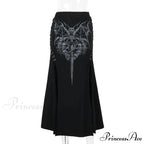 Vintage Print High Waist Mermaid Maxi Gothic Long Gothic Print Sexy High-slit Skirt