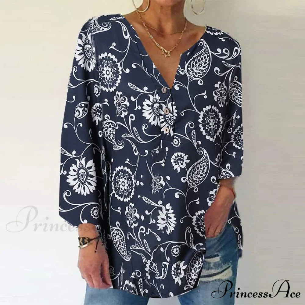 Vintage Printed Casual Long Sleeve Shirts