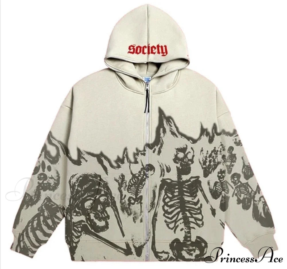 Vintage Printed Zip Up Hoodie