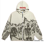 Vintage Printed Zip Up Hoodie