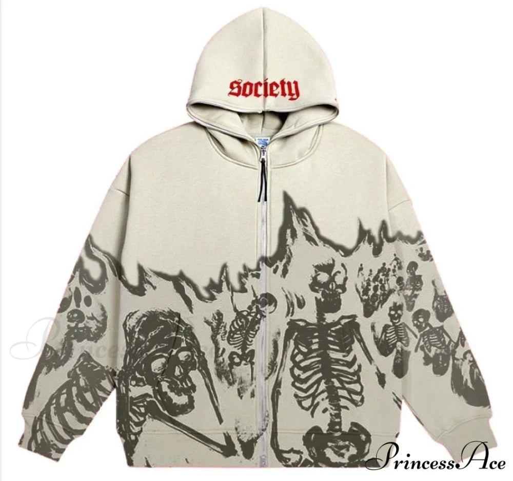 Vintage Printed Zip Up Hoodie