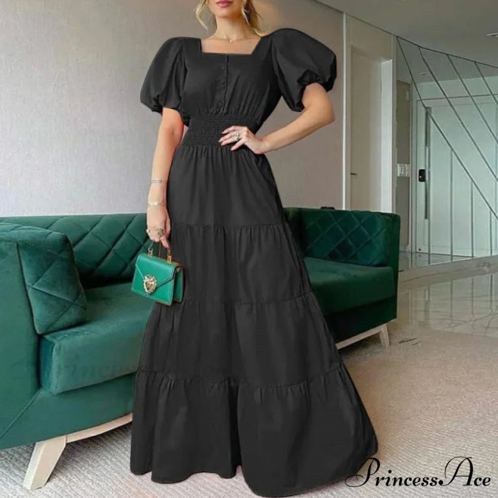 Vintage Puff Sleeve Party Maxi Dress