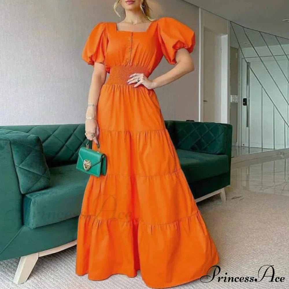 Vintage Puff Sleeve Party Maxi Dress