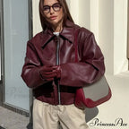 Vintage Red Leather Lapel Coat