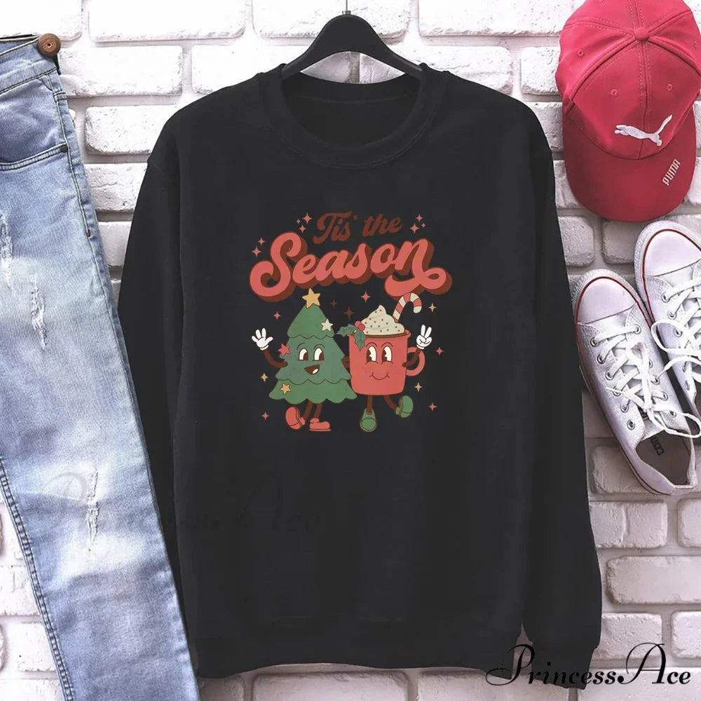 Vintage Retro Tis The Season Santa Cocoa Christmas Hoodie