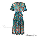 Vintage Round Neck A-Line Boho Dress