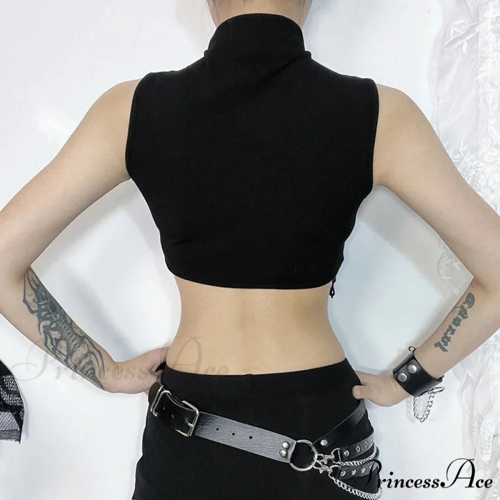 Vintage Sexy Goth Moon Lace See Through Sleeveless Crop Top