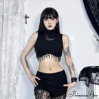 Vintage Sexy Goth Moon Lace See Through Sleeveless Crop Top
