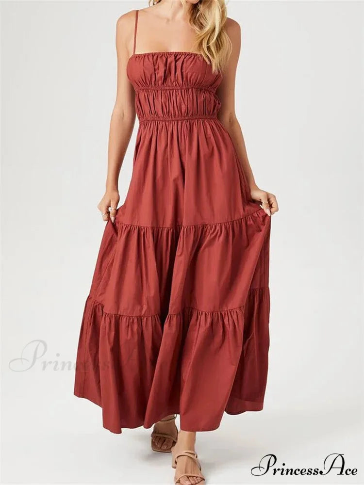 Vintage Sleeveless Strap Ruched Sling Women Low Cut Square Neck Solid Slim Party Club Vestidos