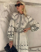 Vintage Stand Collar Cinched Bohemian Dress