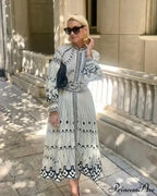 Vintage Stand Collar Cinched Bohemian Dress