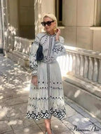 Vintage Stand Collar Cinched Bohemian Dress