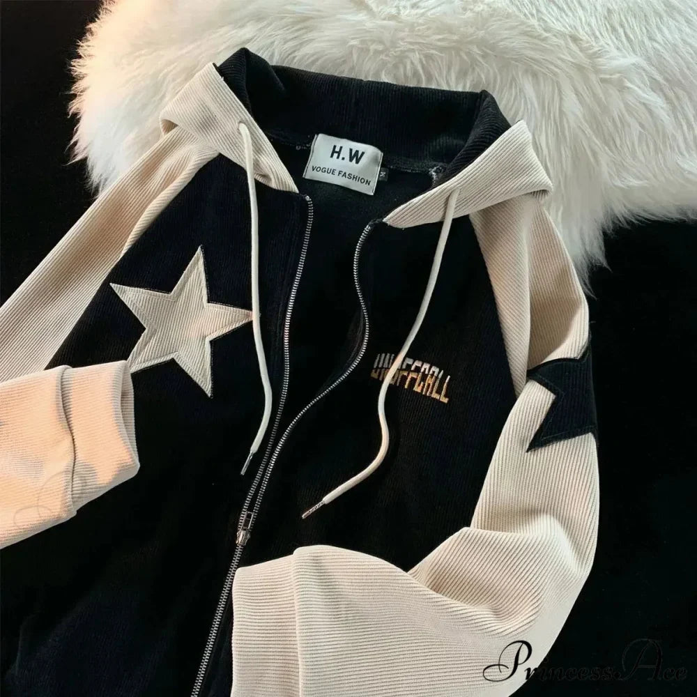 Vintage Star Patch Zipper Hoodie