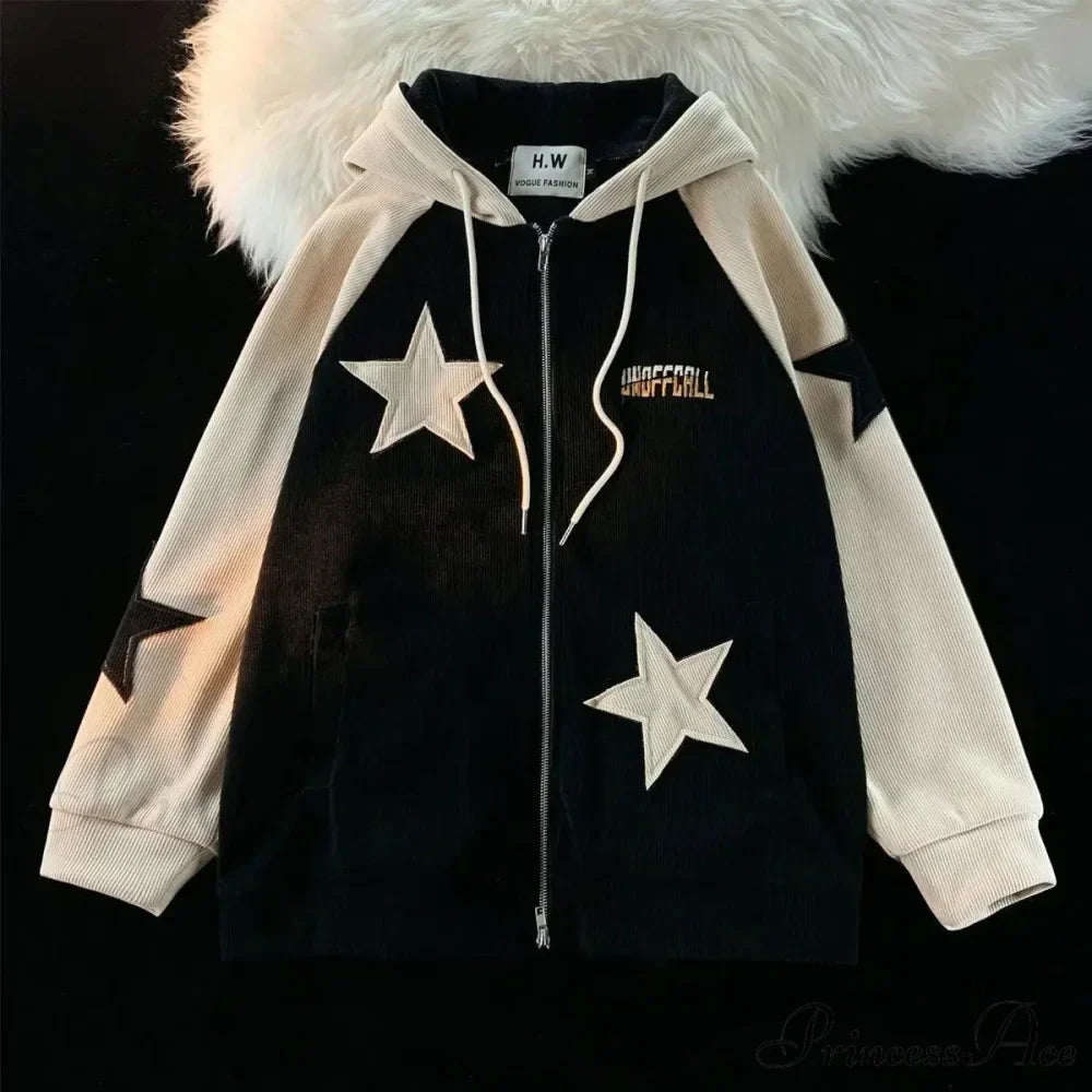 Vintage Star Patch Zipper Hoodie