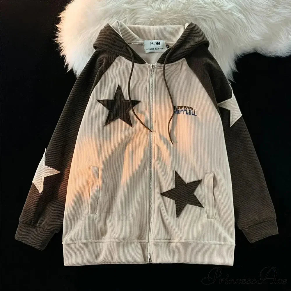 Vintage Star Patch Zipper Hoodie