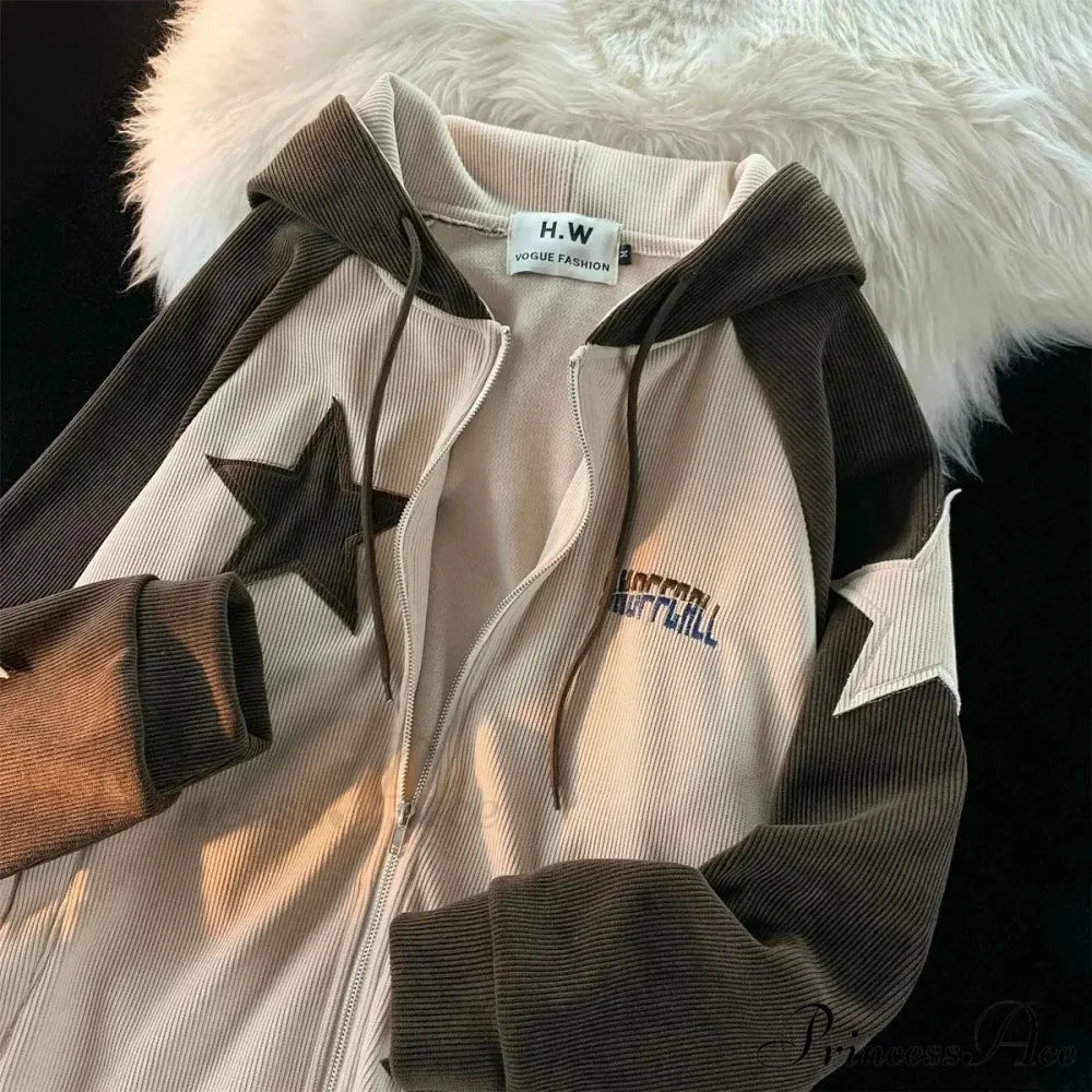 Vintage Star Patch Zipper Hoodie