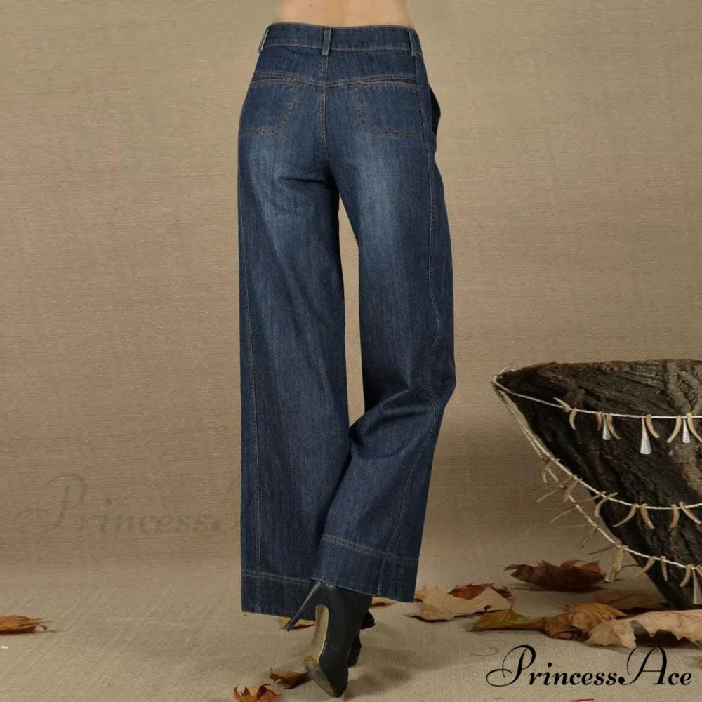 Vintage Straight Leg Seam Front Wide Leg Jeans