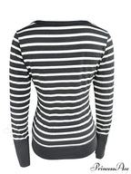 Vintage Striped Print Knitted Long Sleeve Slim Fit T-shirts