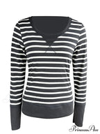 Vintage Striped Print Knitted Long Sleeve Slim Fit T-shirts