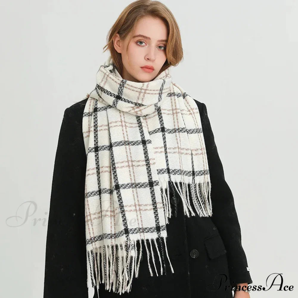 Vintage Style Cashmere Plaid Scarf - Unisex Winter Shawl Wrap