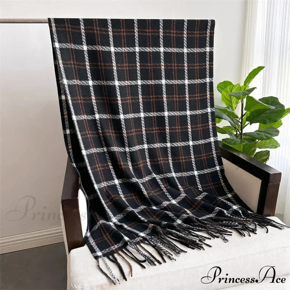 Vintage Style Cashmere Plaid Scarf - Unisex Winter Shawl Wrap