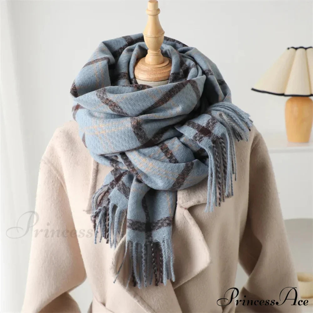 Vintage Style Cashmere Plaid Scarf - Unisex Winter Shawl Wrap