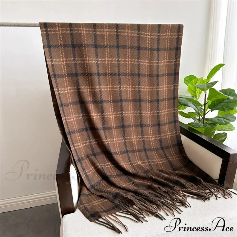 Vintage Style Cashmere Plaid Scarf - Unisex Winter Shawl Wrap