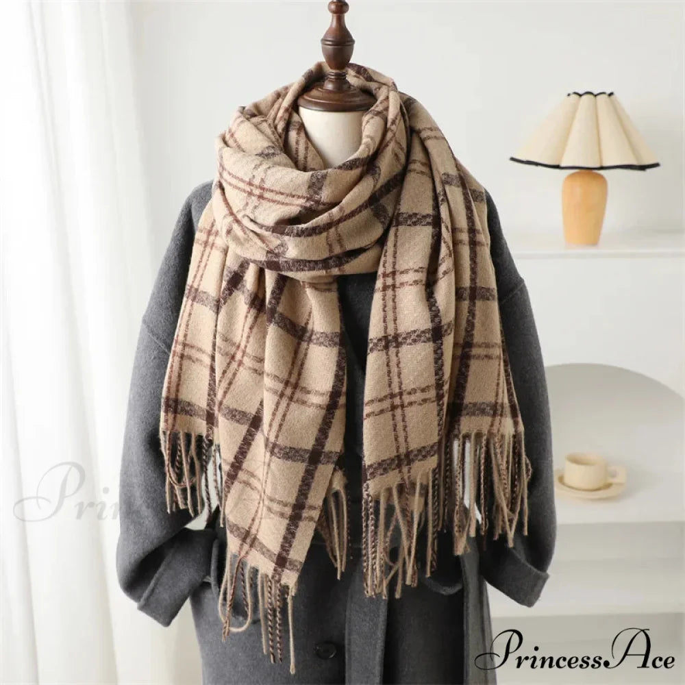 Vintage Style Cashmere Plaid Scarf - Unisex Winter Shawl Wrap