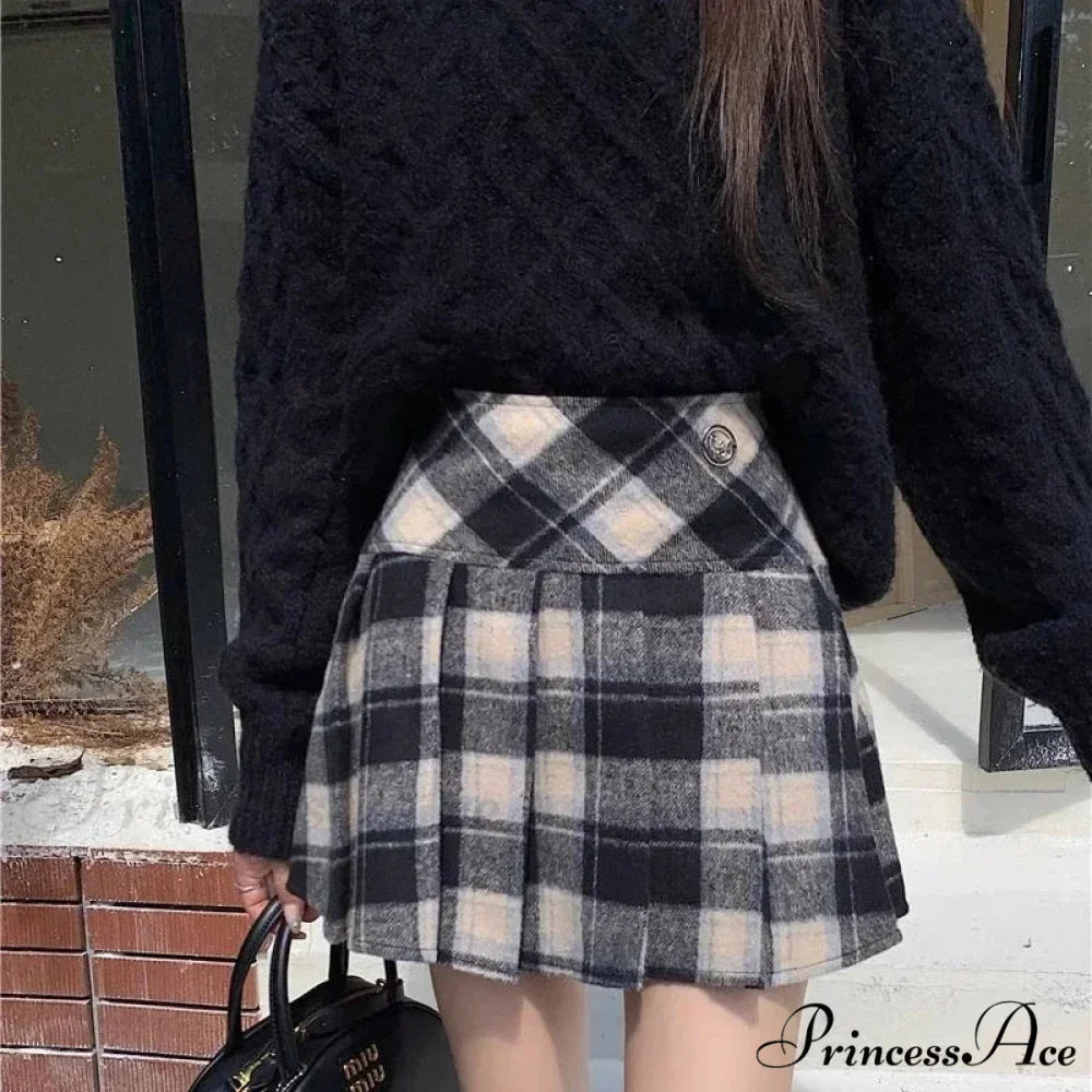 Vintage Sweet Korean Cute Kawaii Stylish Autumn Winter Trendy Mini Skirt