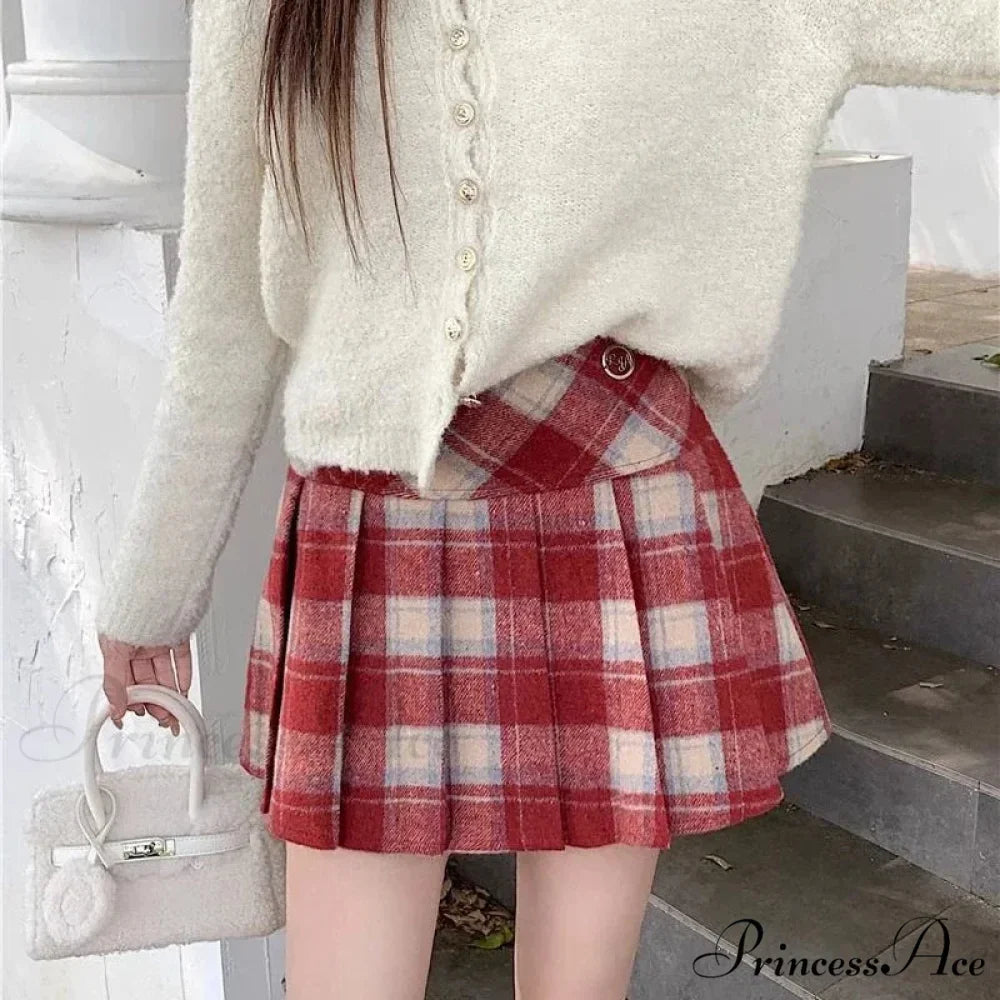 Vintage Sweet Korean Cute Kawaii Stylish Autumn Winter Trendy Mini Skirt