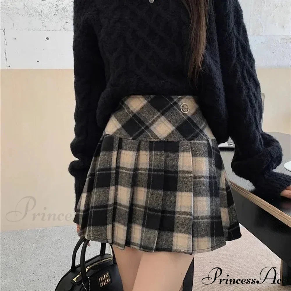 Vintage Sweet Korean Cute Kawaii Stylish Autumn Winter Trendy Mini Skirt