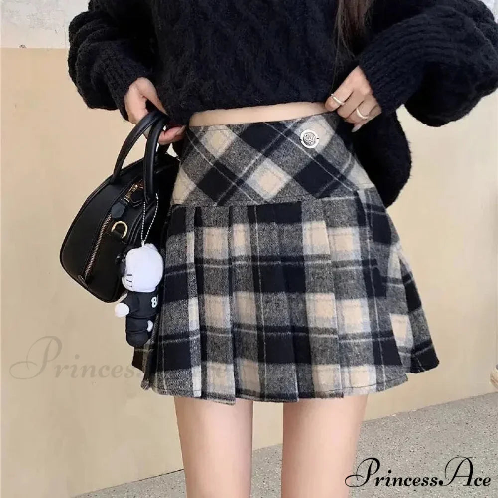 Vintage Sweet Korean Cute Kawaii Stylish Autumn Winter Trendy Mini Skirt