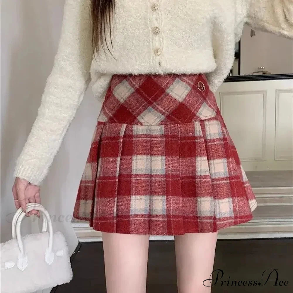 Vintage Sweet Korean Cute Kawaii Stylish Autumn Winter Trendy Mini Skirt