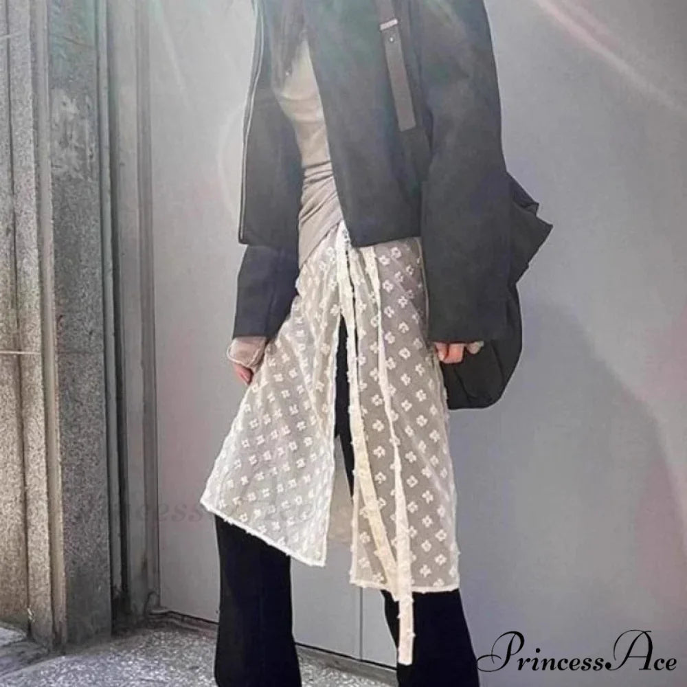 Vintage Tulle Lace Up Flower Mesh Overlay Casual Skirt