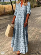 Vintage V-neck Flower Printed Maxi Boho Dress
