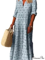 Vintage V-neck Flower Printed Maxi Boho Dress