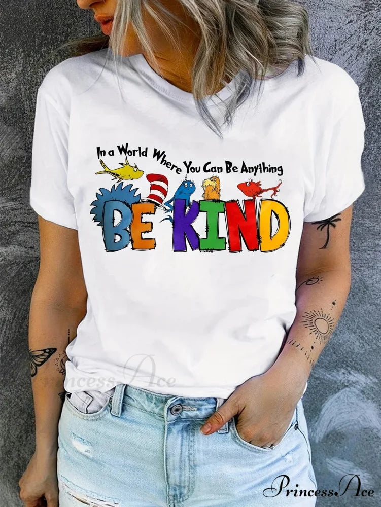 Vintage Valentines Be Print Summer & Spring Casual Short Sleeve Crew Neck Women's Clothing T-shirt