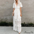 Vintage White Deep V-neck Summer Dress