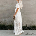 Vintage White Deep V-neck Summer Dress