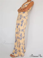 Vintage Women Sleeveless V-neck Backless Flower Print Summer for Vacation Party Female Vestidos