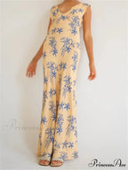 Vintage Women Sleeveless V-neck Backless Flower Print Summer for Vacation Party Female Vestidos
