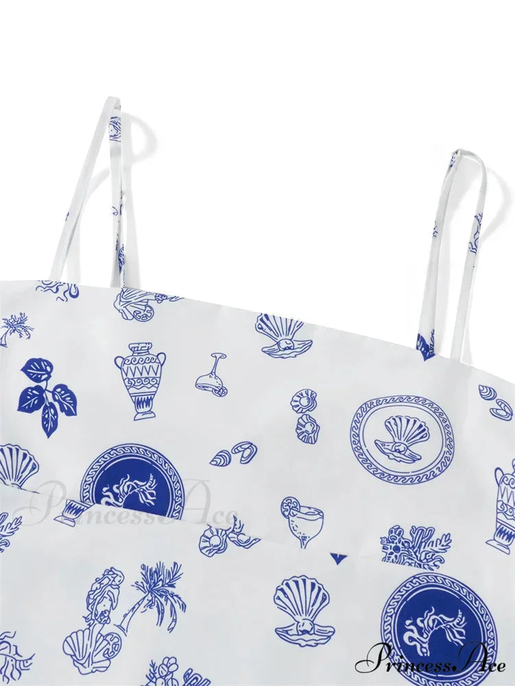 Vintage Women Summer Sleeveless Spaghetti Strap Floral Print Party Loose Casual Square Neck Vestidos