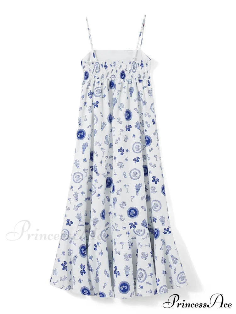 Vintage Women Summer Sleeveless Spaghetti Strap Floral Print Party Loose Casual Square Neck Vestidos