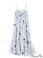 Vintage Women Summer Sleeveless Spaghetti Strap Floral Print Party Loose Casual Square Neck Vestidos