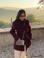 Vintage Woolen Wine Red Coat