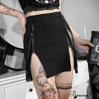 Vintage Y2k Dark Double Zipper Bag Hip Split Gothic Design Tight Harajuku Black Gothic Bag Hip Skirt
